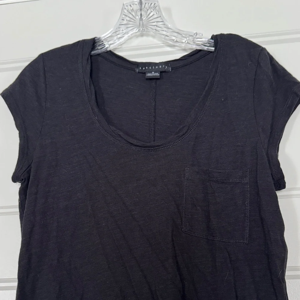 Sanctuary Black Cap Sleeve Tee Pocket detail Medium - Picture 2 of 8